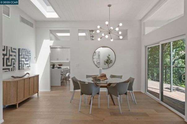 Dining room, Interior, Pendant Lights, Wood Texture Flooring