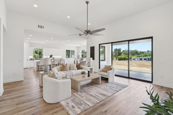 Dining room, Interior, Living room, Pendant Lights, Recessed Lighting, Wood Texture Flooring