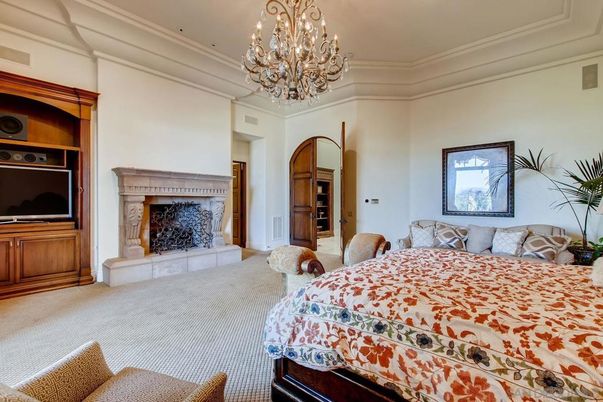 Bedroom, Chandelier, Fireplace, Interior