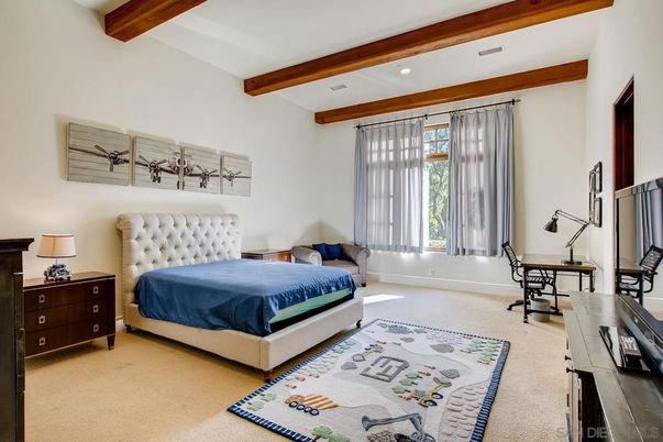 Bedroom, Home Office, Interior, Recessed Lighting, Wooden Beams