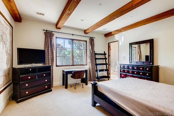 Bedroom, Home Office, Interior, Recessed Lighting, Wooden Beams