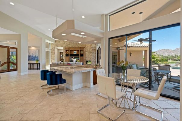 Dining room, Interior, Pendant Lights, Recessed Lighting, Stone Walls