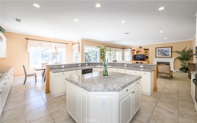 Dining room, Fireplace, Interior, Kitchen, Recessed Lighting