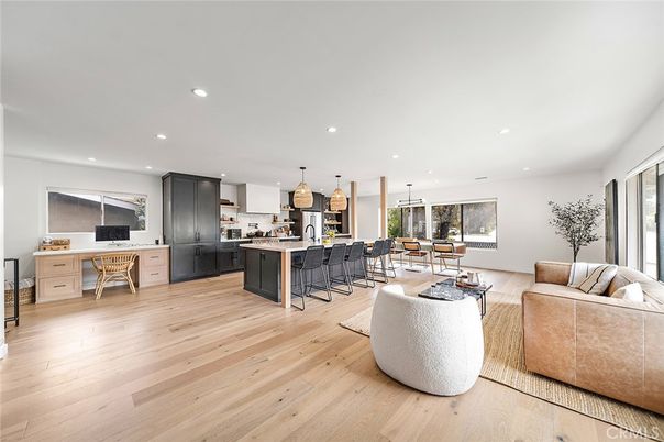 Dining room, Interior, Kitchen, Living room, Pendant Lights, Recessed Lighting, Wood Texture Flooring
