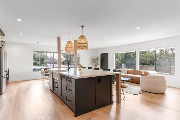 Interior, Kitchen, Living room, Pendant Lights, Recessed Lighting, Stainless Steel Appliances, Wood Texture Flooring
