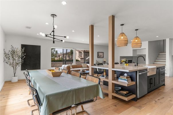 Dining room, Interior, Kitchen, Living room, Pendant Lights, Recessed Lighting, Wood Texture Flooring