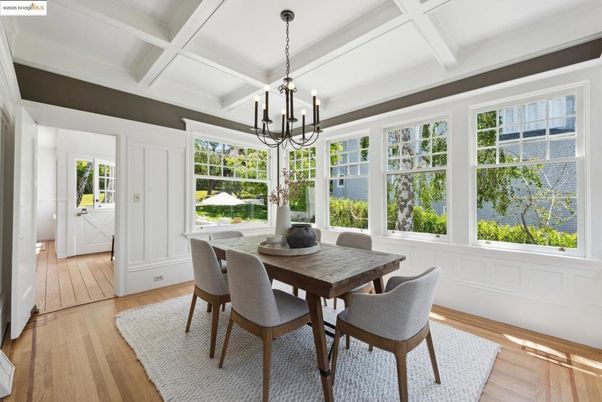 Chandelier, Dining room, Interior, Wood Texture Flooring