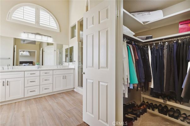 Bathroom, Dual Sink Vanities, Interior, Walk-in Closets, Wood Texture Flooring