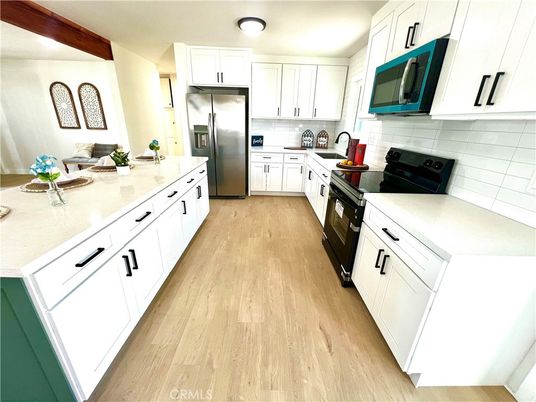 Interior, Kitchen, Stainless Steel Appliances, Wooden Beams, Wood Texture Flooring