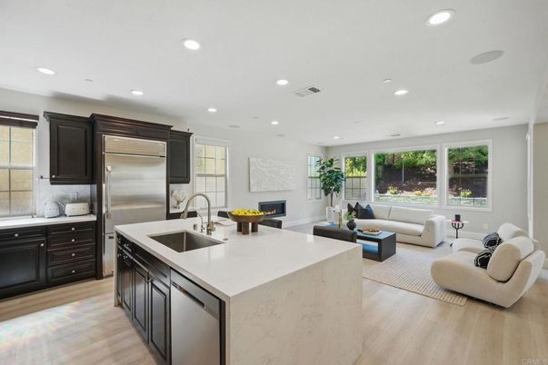 Interior, Kitchen, Living room, Recessed Lighting, Stainless Steel Appliances, Wood Texture Flooring