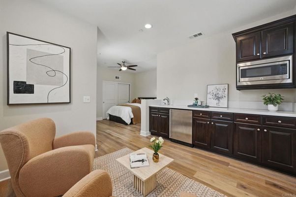 Interior, Kitchen, Living room, Recessed Lighting, Wood Texture Flooring