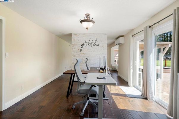 Home Office, Interior, Stone Walls, Wood Texture Flooring