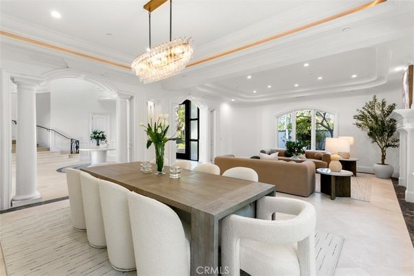 Chandelier, Dining room, Fireplace, Interior, Living room, Recessed Lighting