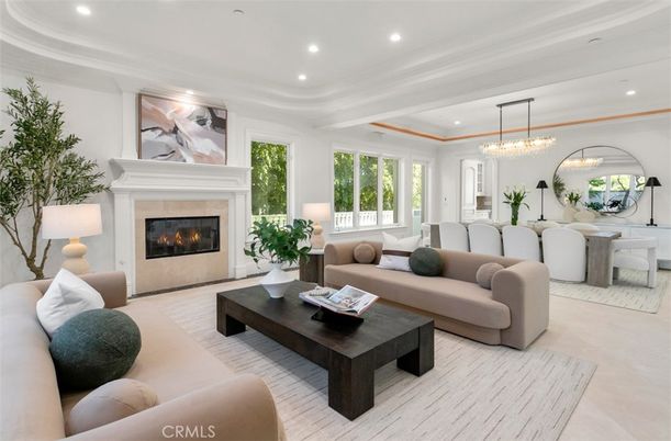 Chandelier, Dining room, Fireplace, Interior, Living room, Pendant Lights, Recessed Lighting