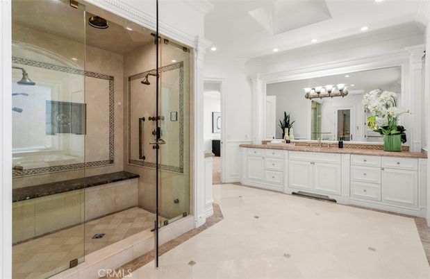 Bathroom, Dual Sink Vanities, Glass Shower, Interior, Recessed Lighting