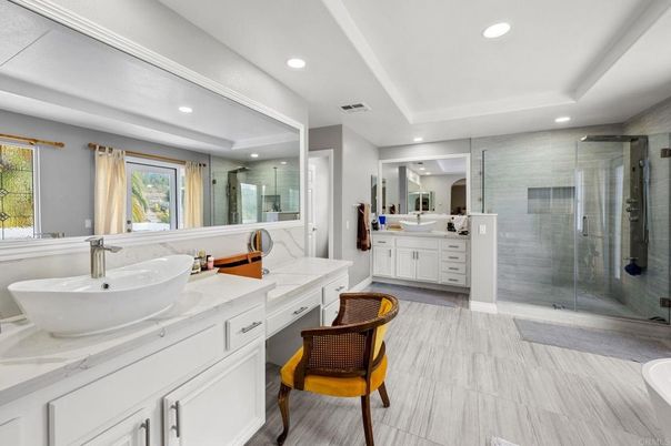 Bathroom, Dual Sink Vanities, Glass Shower, Interior, Recessed Lighting