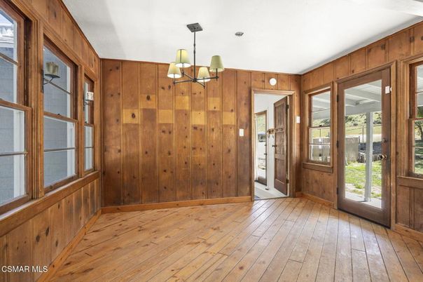 Chandelier, Empty room, Interior, Wood Texture Flooring, Wooden Walls