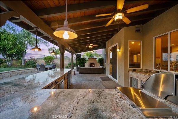 Exterior, Fireplace, Pendant Lights
