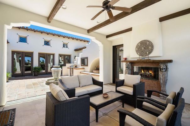 Fireplace, Interior, Living room, Recessed Lighting, Wooden Beams