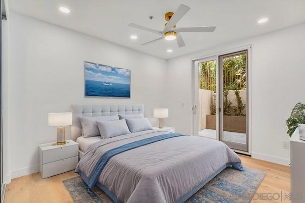 Bedroom, Interior, Recessed Lighting, Wood Texture Flooring