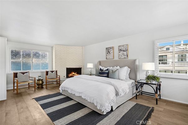 Bedroom, Fireplace, Interior, Wood Texture Flooring