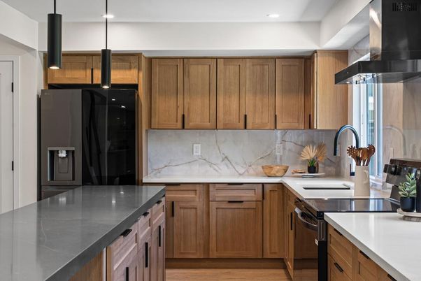 Interior, Kitchen, Pendant Lights, Recessed Lighting, Wood Texture Flooring