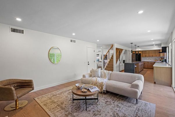 Interior, Kitchen, Living room, Pendant Lights, Recessed Lighting, Wood Texture Flooring