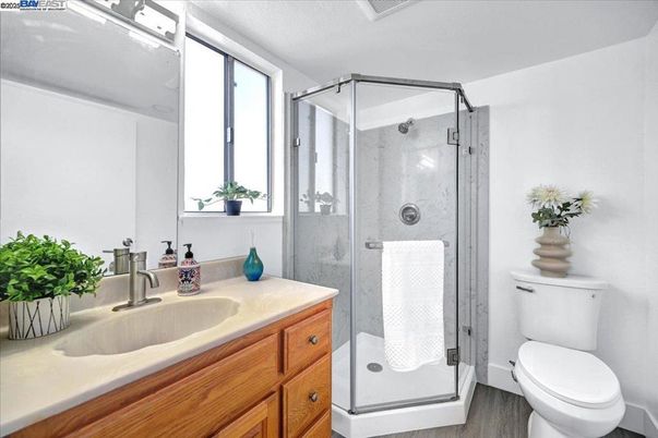 Bathroom, Glass Shower, Interior, Wood Texture Flooring