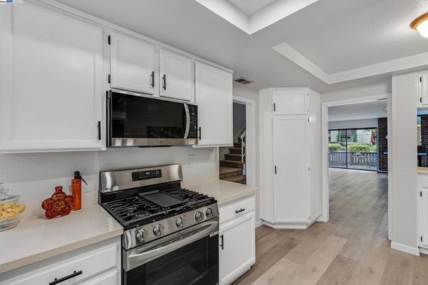 Interior, Kitchen, Stainless Steel Appliances, Wood Texture Flooring