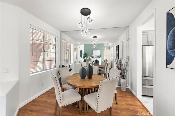Dining room, Interior, Pendant Lights, Wood Texture Flooring