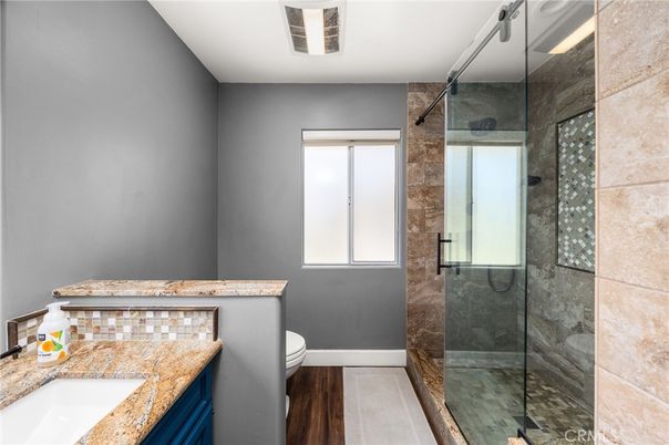 Bathroom, Glass Shower, Interior, Wood Texture Flooring