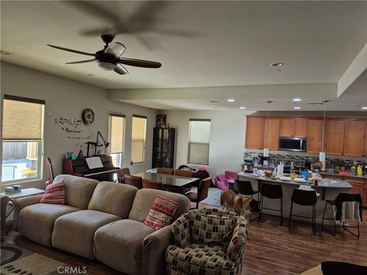 Dining room, Interior, Kitchen, Living room, Recessed Lighting, Wood Texture Flooring