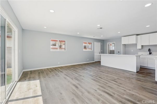 Empty room, Interior, Kitchen, Recessed Lighting, Wood Texture Flooring
