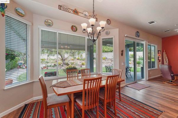 Chandelier, Dining room, Interior, Wood Texture Flooring