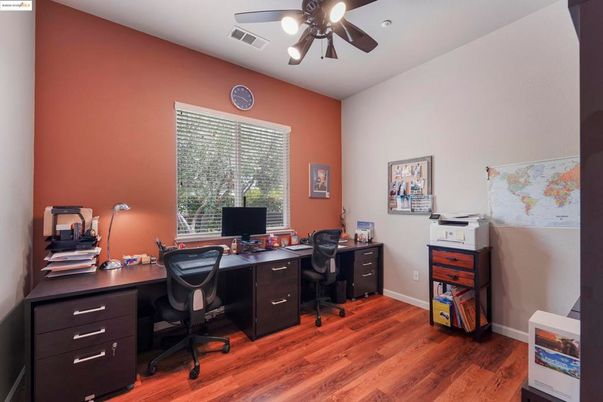 Home Office, Interior, Recessed Lighting, Wood Texture Flooring