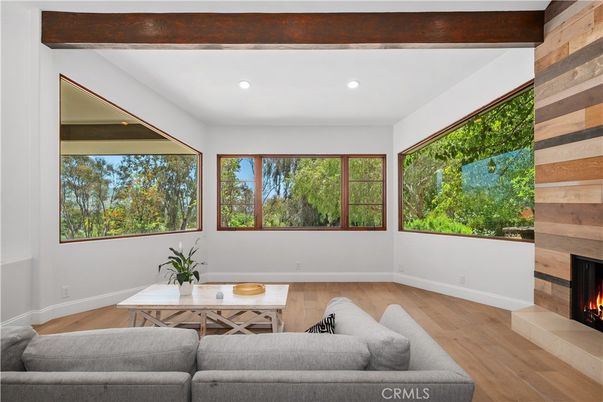 Fireplace, Interior, Living room, Recessed Lighting, Wooden Beams, Wood Texture Flooring