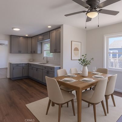 Dining room, Interior, Kitchen, Recessed Lighting, Wood Texture Flooring
