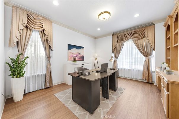 Home Office, Interior, Recessed Lighting, Wood Texture Flooring