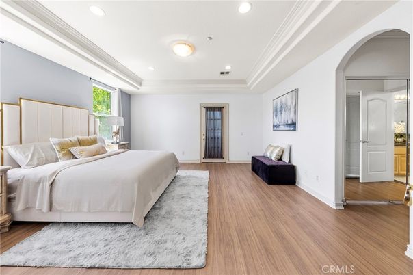 Bedroom, Interior, Recessed Lighting, Wood Texture Flooring