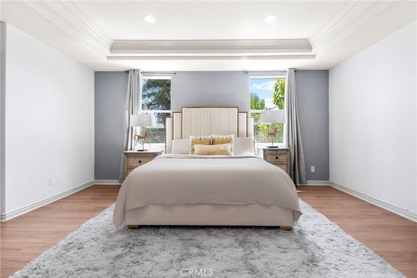 Bedroom, Interior, Recessed Lighting, Wood Texture Flooring