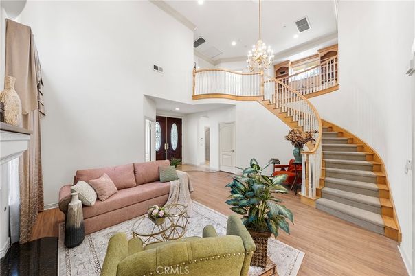 Chandelier, Interior, Living room, Recessed Lighting, Wood Texture Flooring