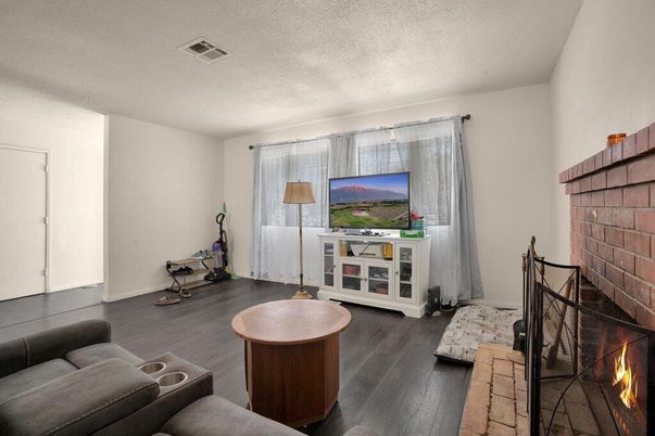 Fireplace, Interior, Living room, Stone Walls, Wood Texture Flooring