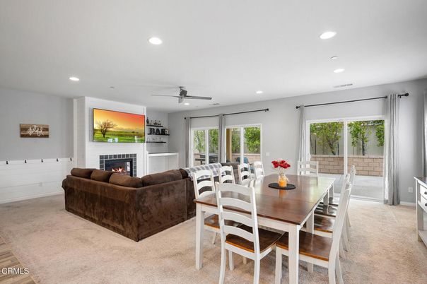 Dining room, Fireplace, Interior, Living room, Recessed Lighting