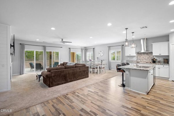 Dining room, Interior, Kitchen, Living room, Pendant Lights, Recessed Lighting, Wood Texture Flooring