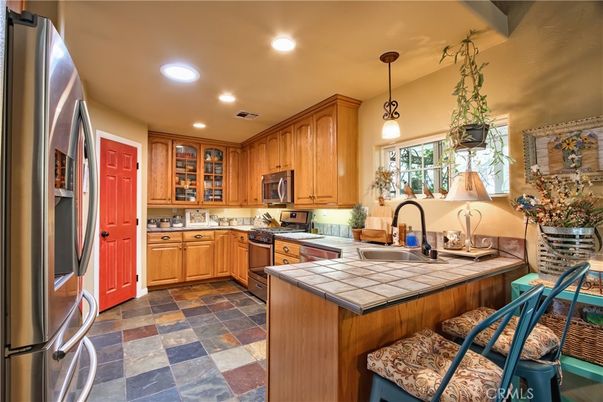 Interior, Kitchen, Pendant Lights, Recessed Lighting, Stainless Steel Appliances, Tile Countertops