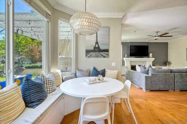 Dining room, Fireplace, Interior, Living room, Pendant Lights, Wood Texture Flooring