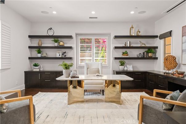 Home Office, Interior, Recessed Lighting, Wood Texture Flooring