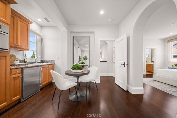 Dining room, Interior, Kitchen, Recessed Lighting, Wood Texture Flooring