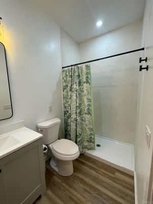 Bathroom, Interior, Recessed Lighting, Wood Texture Flooring