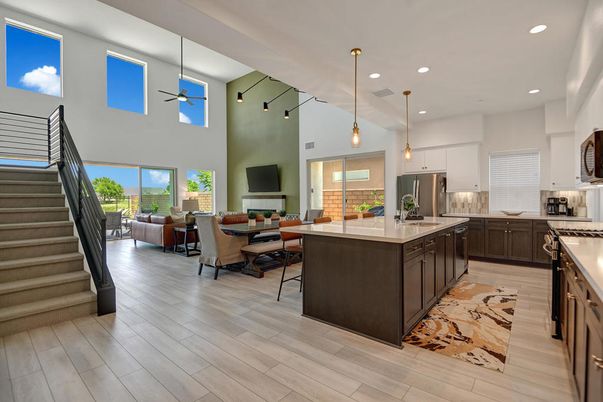 Dining room, Interior, Kitchen, Living room, Pendant Lights, Recessed Lighting, Stainless Steel Appliances, Wood Texture Flooring